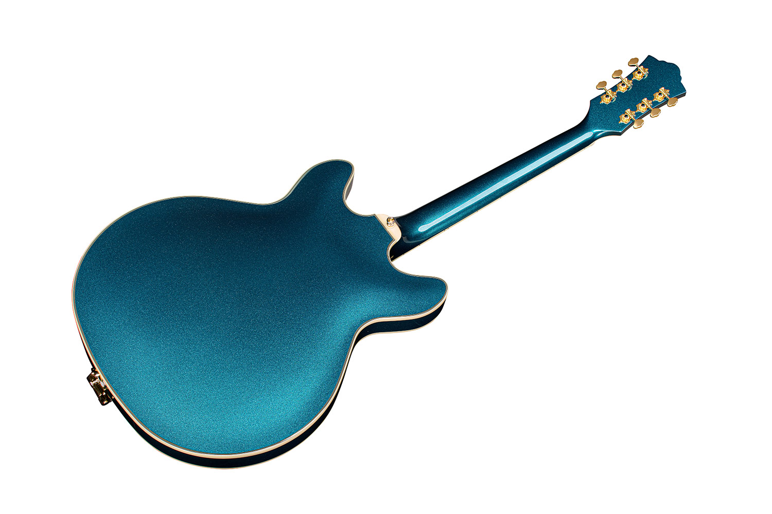 Angled back view of Starfire CustomÂ DC GVT GH Teal The Deal guitar
