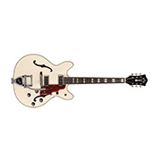 Horizontal front view of Starfire Custom DC GVT Vintage White guitar