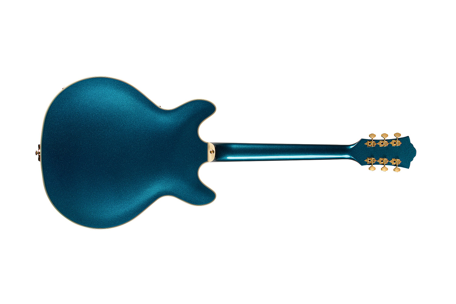 Horizontal back view of Starfire CustomÂ DC GVT GH Teal The Deal guitar