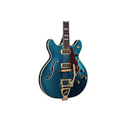 Close-up body view of Starfire Custom DC GVT GH Teal The Deal guitar