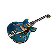 Angled front view of Starfire Custom DC GVT GH Teal The Deal  guitar