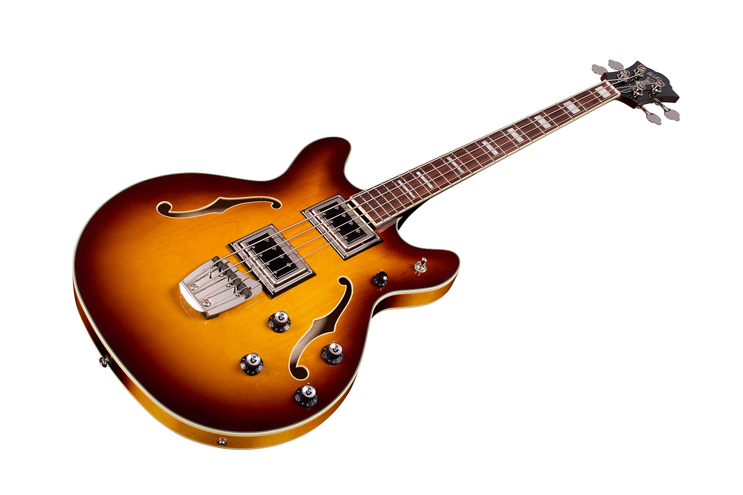 Angled front view of Starfire Deluxe Bass Sweet Tea guitar