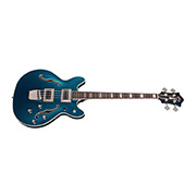 Horizontal side view of Starfire Deluxe Bass Teal the Deal guitar thumb