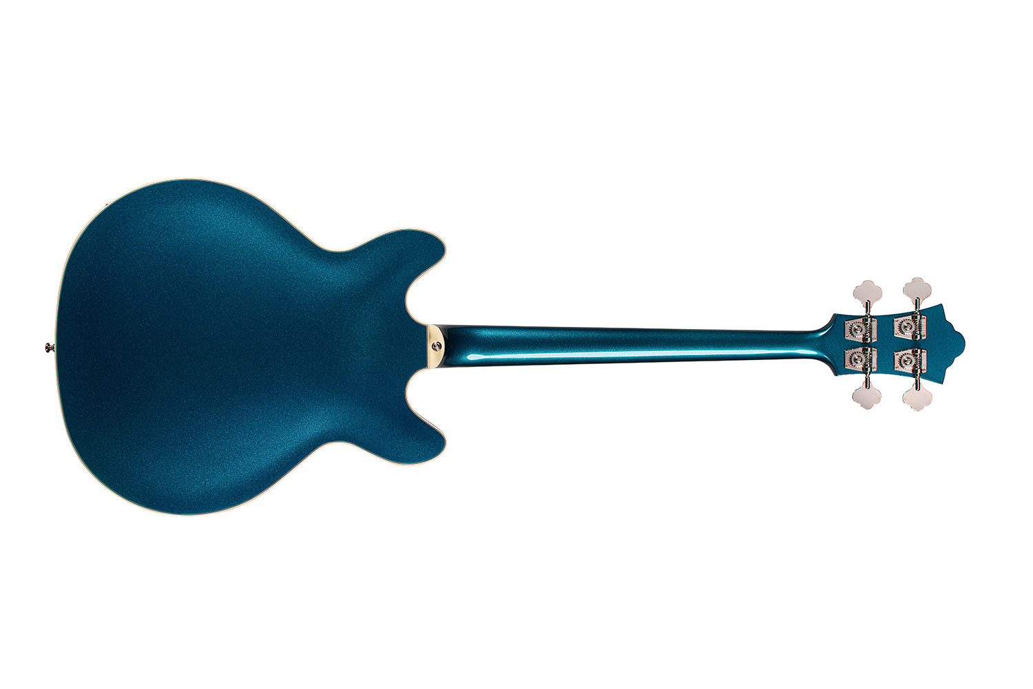Horizontal back view of Starfire Deluxe Bass Teal the Deal guitar