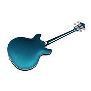 Angled back view of Starfire Deluxe Bass Teal the Deal guitar thumb