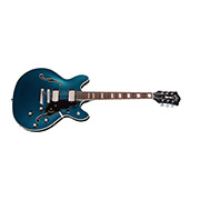 Horizontal side view of Starfire Deluxe DC Teal The Deal guitar