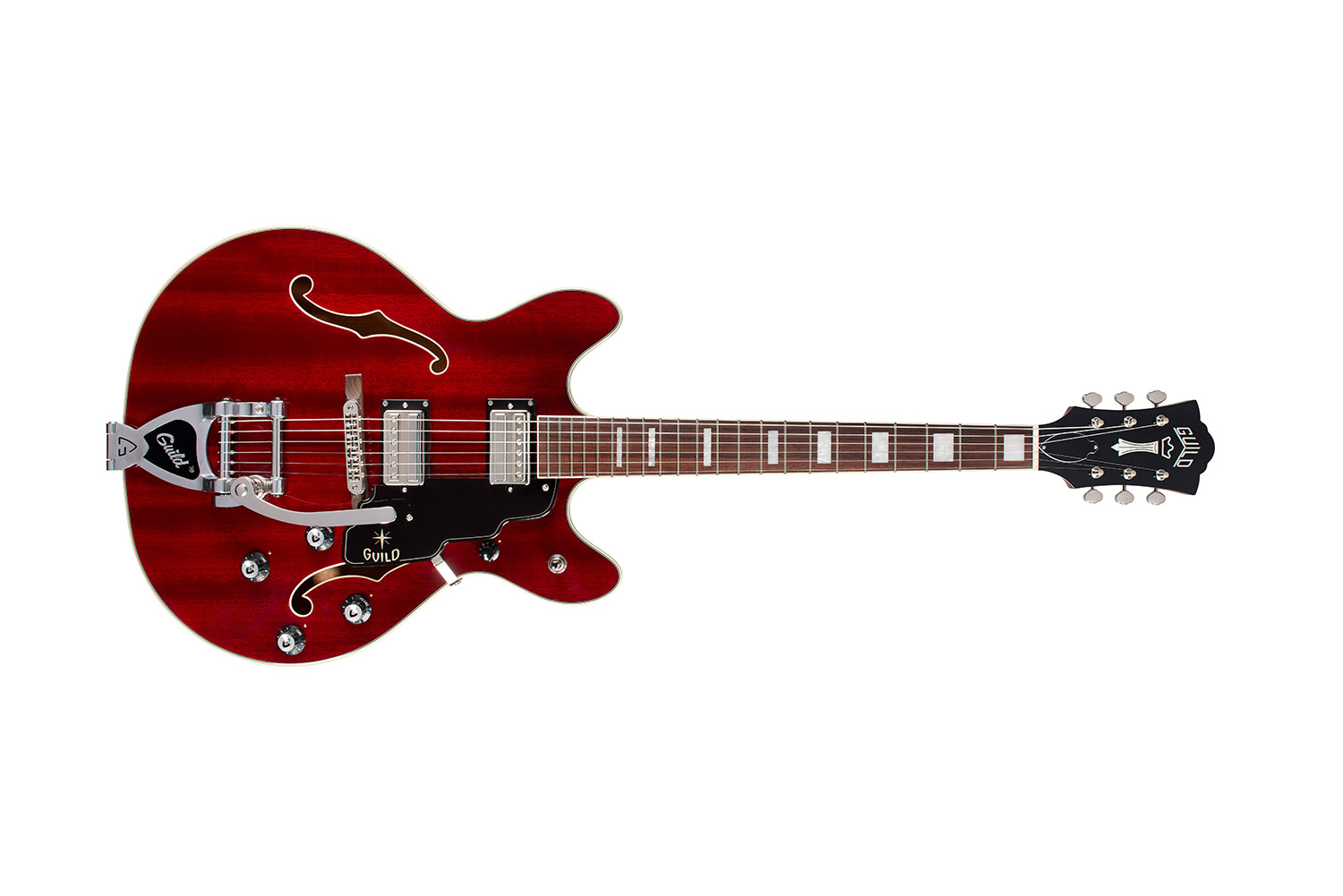 Horizontal front view of Starfire Deluxe SC GVT Cherry guitar