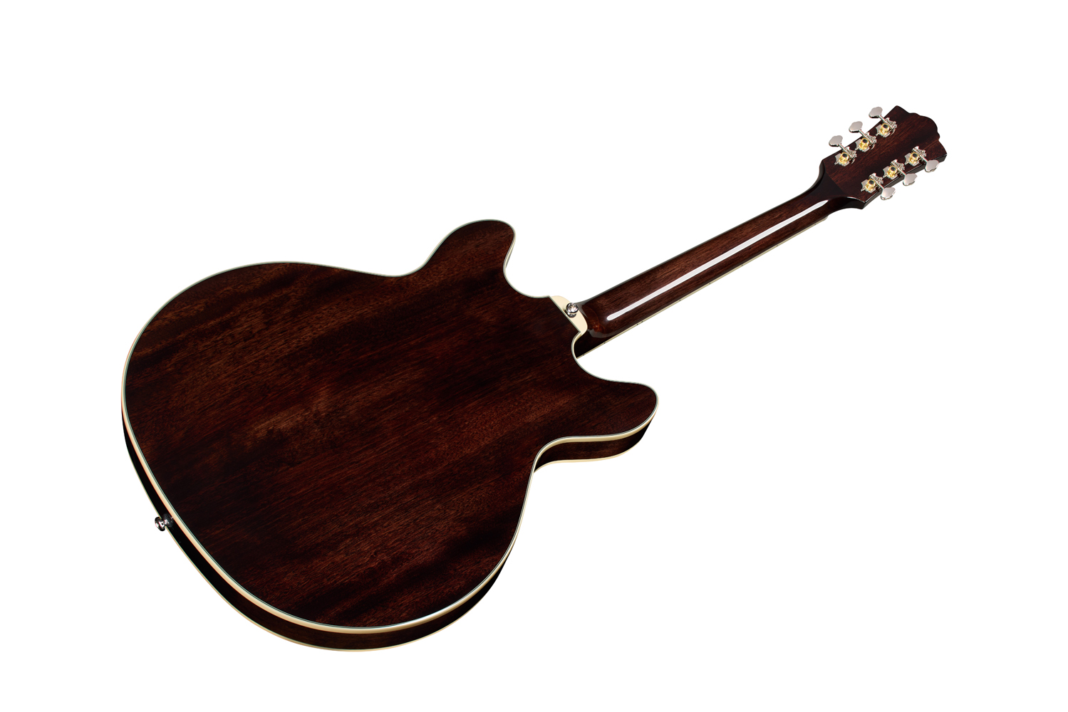 Angled back view of Starfire Deluxe DC Nobel Stain guitar