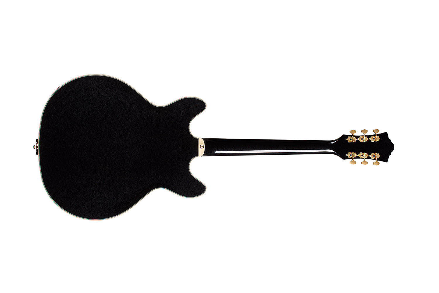 Horizontal back view of Starfire Custom DC GVT GH Black Metallic guitar