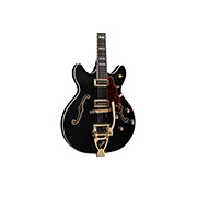Close-up body view of Starfire Custom DC GVT GH Black Metallic guitar