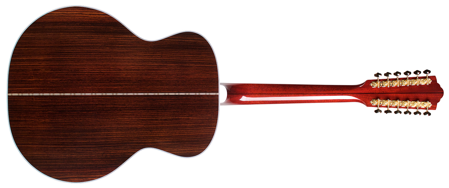 Horizontal back view of F-512 Natural guitar