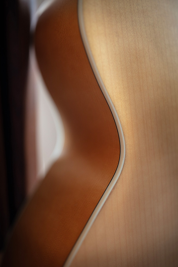 Close-up F-2512E Maple binding and maple side