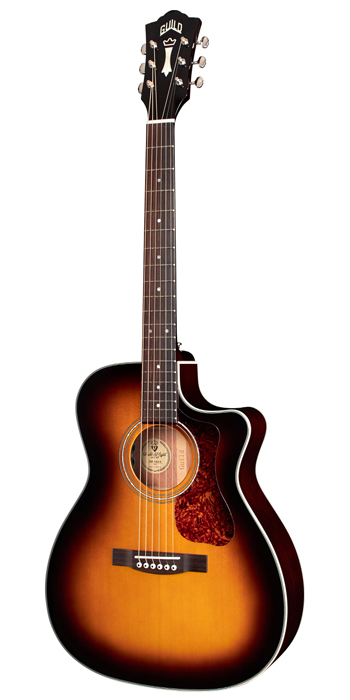 Vertical view of OM-140CE Antique Burst acoustic guitar
