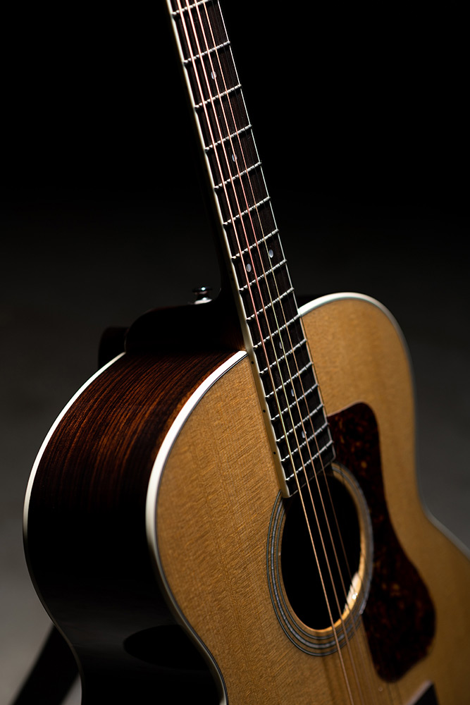 Top down look at BT-258E Deluxe Baritone Natural showing rosewood side