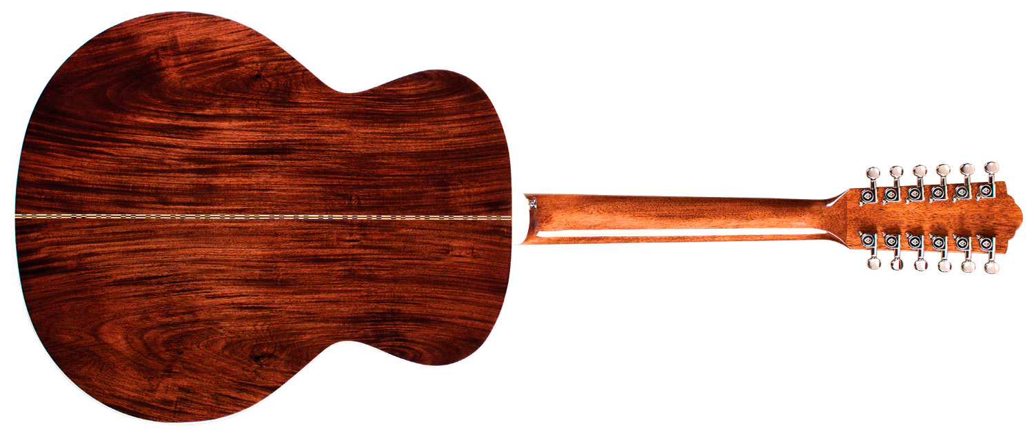 Horizontal back view of F-1512 acoustic guitar