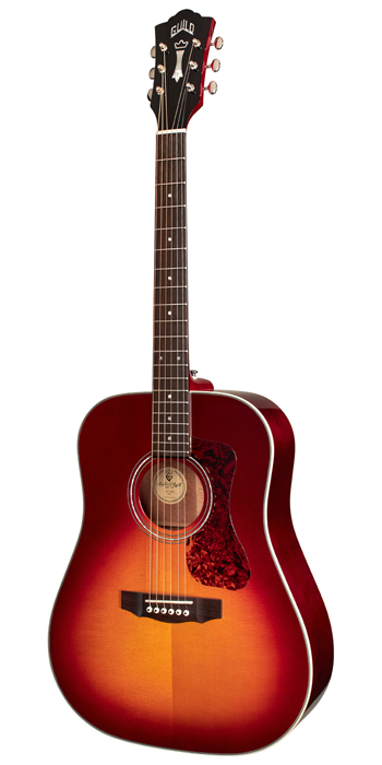 Vertical view of D-140 Cherry Burst acoustic guitar