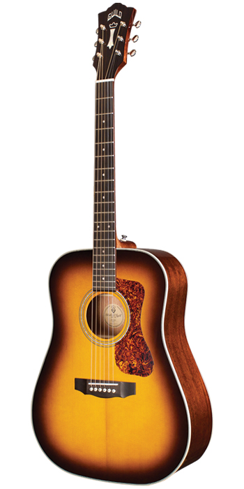 Vertical view of D-140 Antique Burst acoustic guitar