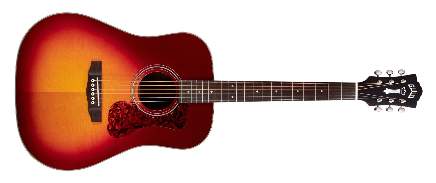 Horizontal front view of D-140 Cherry Burst acoustic guitar