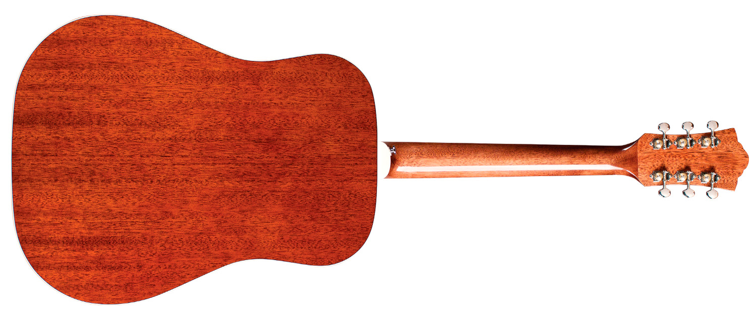 Horizontal back view of D-140 Antique Burst acoustic guitar