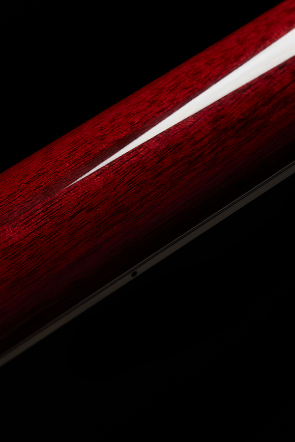 Close-up of F-512E back of guitar neck showcasing the polished wood grain