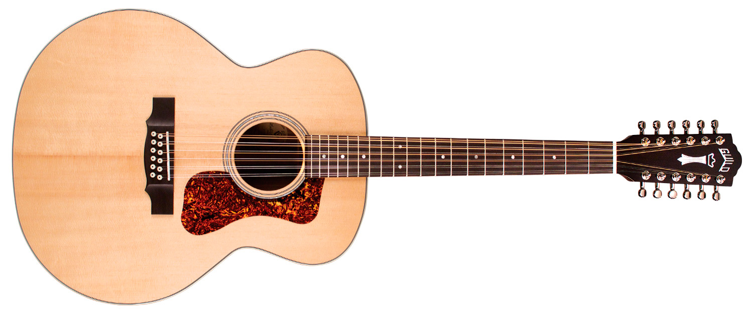 Horizontal front view of F-1512 acoustic guitar