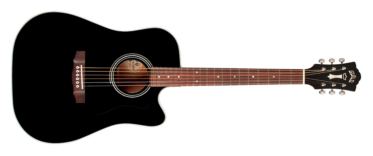 Horizontal front view of D-140CE Black acoustic guitar
