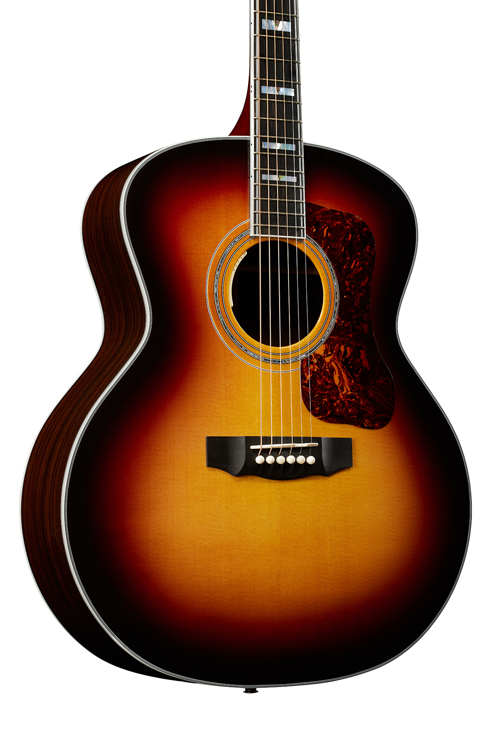 Horizontal close up body view of F-55E Maple Antique Burst