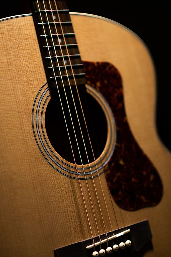 Close-up of F-240E Natural soundhole and rosette