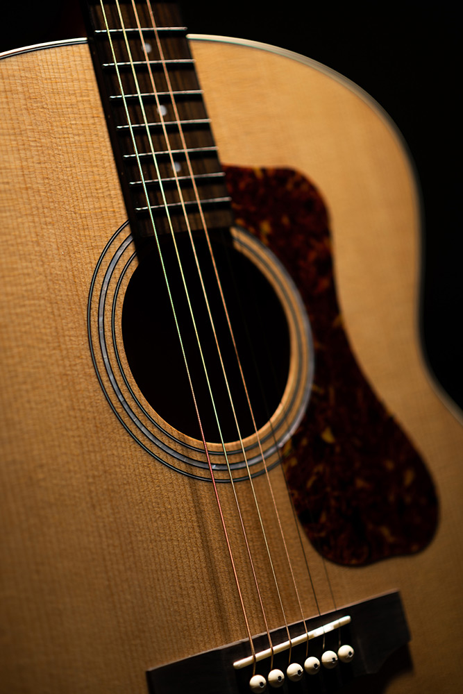 Close-up of F-240E Natural soundhole and rosette