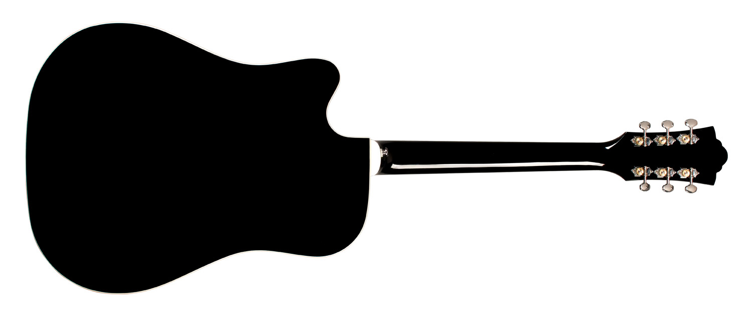 Horizontal back view of D-140CE Black acoustic guitar