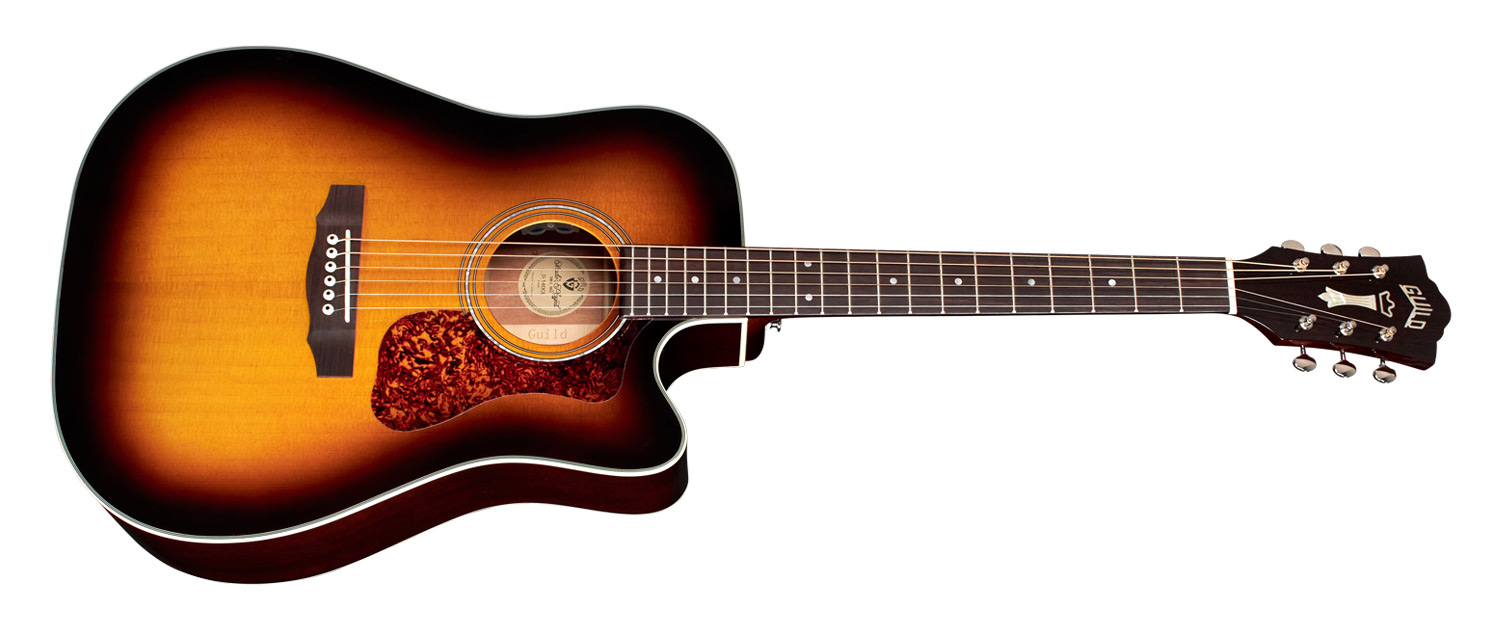 Horizontal side view of D-140CE Antique Burst acoustic guitar