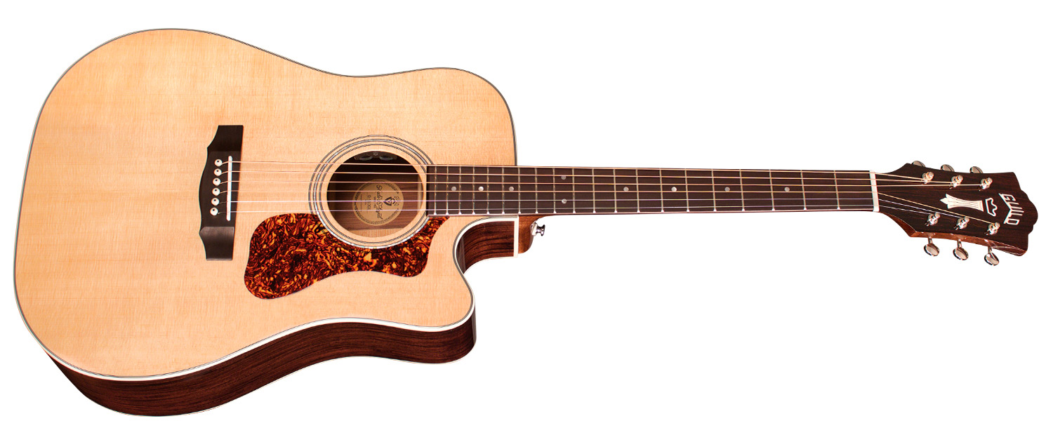 Horizontal side view of D-150CE acoustic guitar