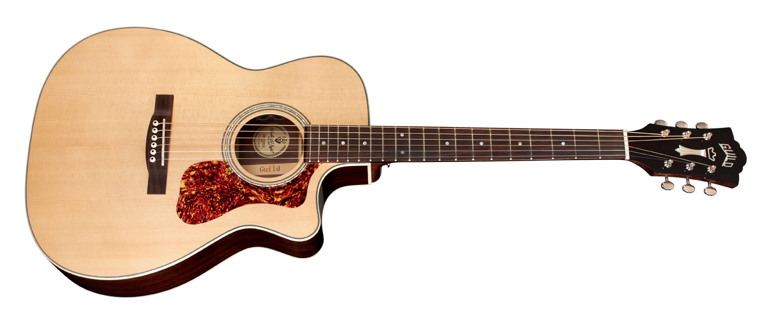 Horizontal side view of OM-150CE acoustic guitar