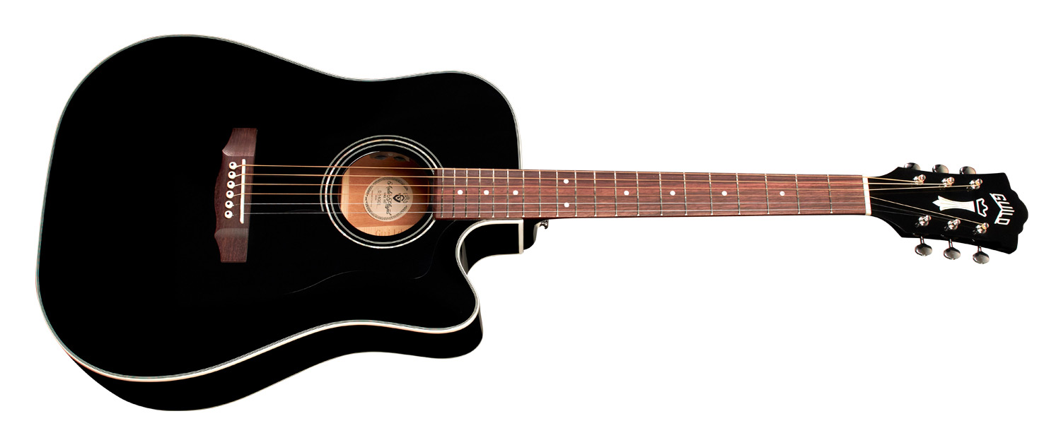 Horizontal side view of D-140CE Black acoustic guitar