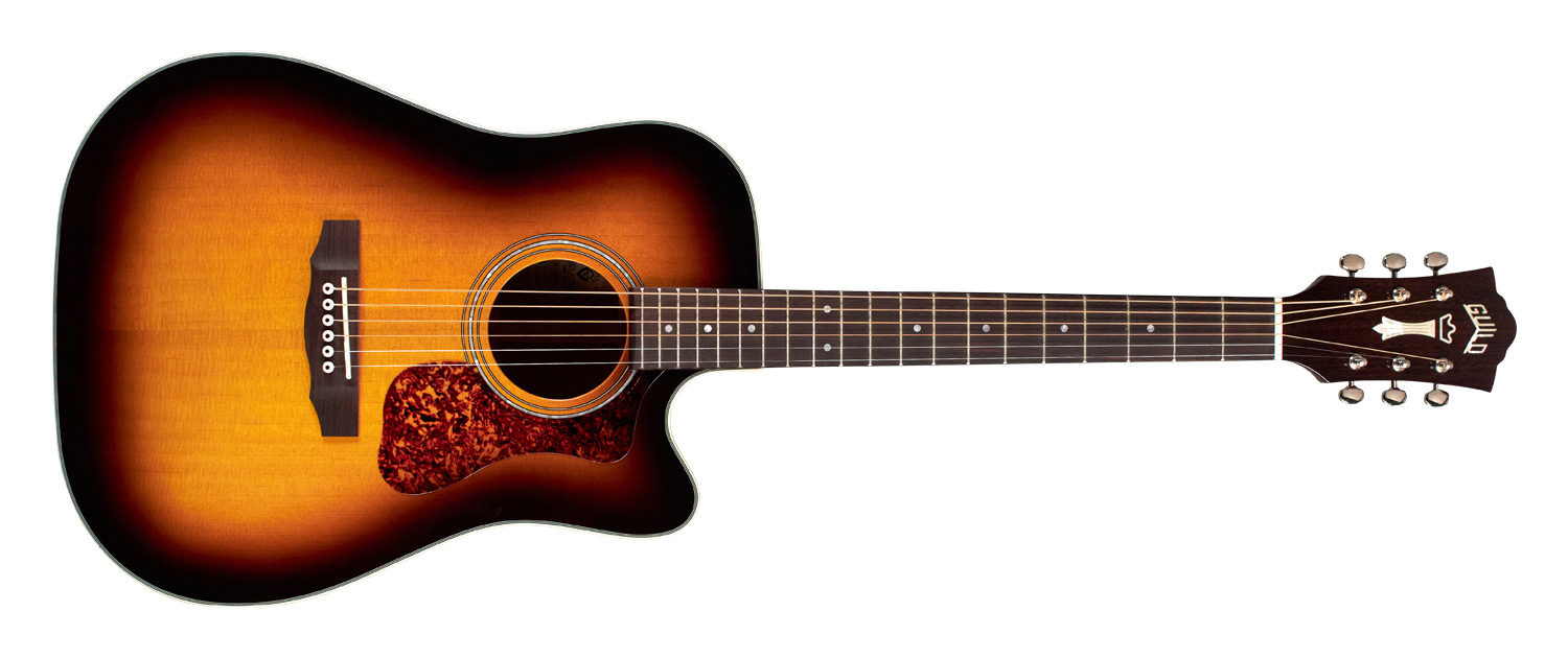 Horizontal front view of D-140CE Antique Burst acoustic guitar