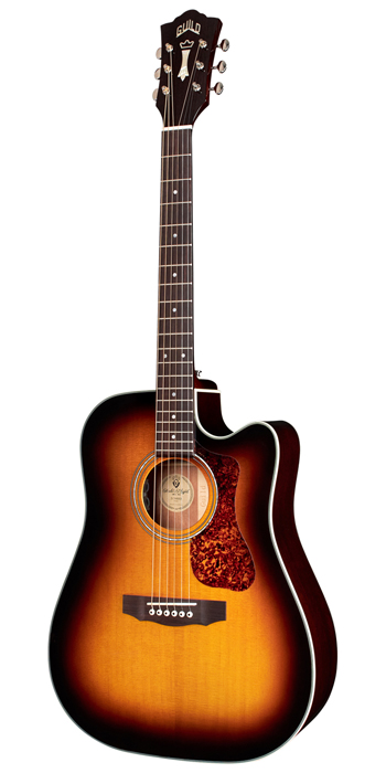 Vertical view of D-140CE Antique Burst acoustic guitar