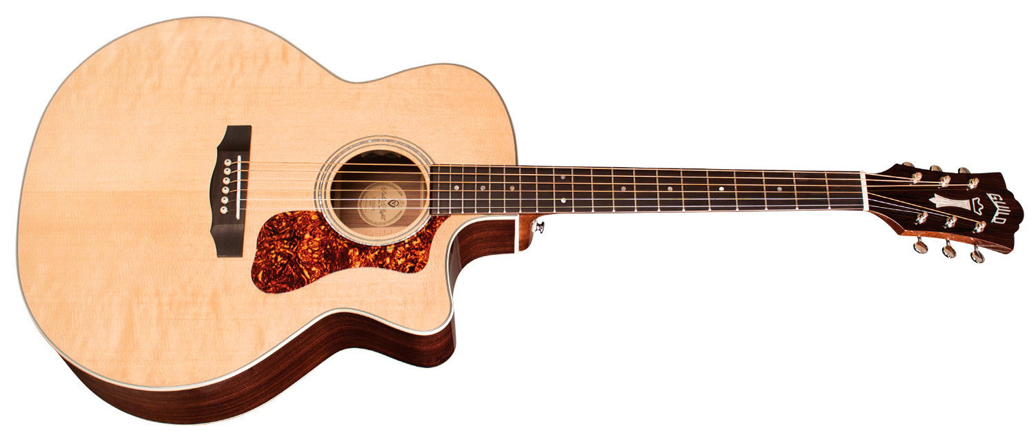 Horizontal side view of F-150CE acoustic guitar