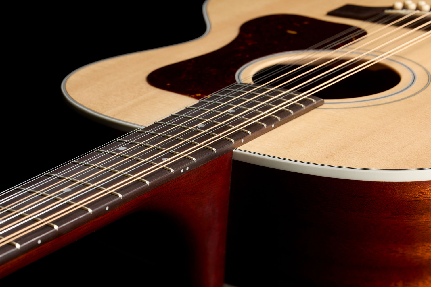 Close-up of F-412E Standard Natural soundhole showing L.R. Baggs Element VTC pickup system