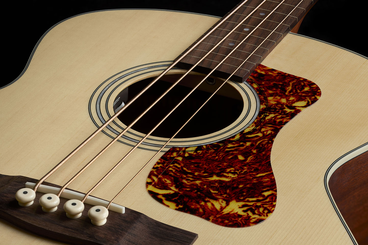 Close up of B-240E Natural Fretless soundhole