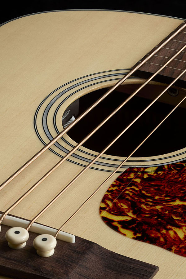Close up of B-240E Natural Fretless soundhole