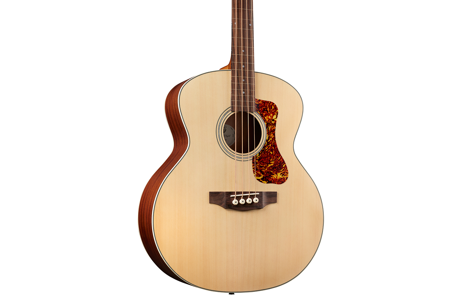 Horizontal close-up body view of B-240E Fretless Natural guitar