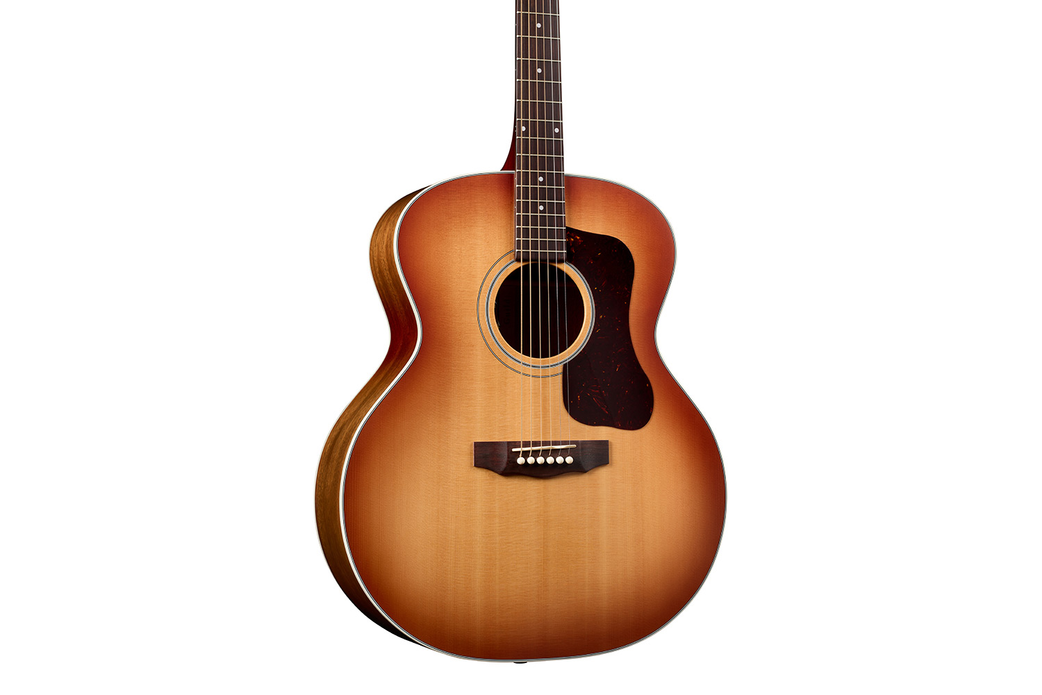 Close-up body view of F-40E Standard Pacific Sunset Burst acoustic guitar