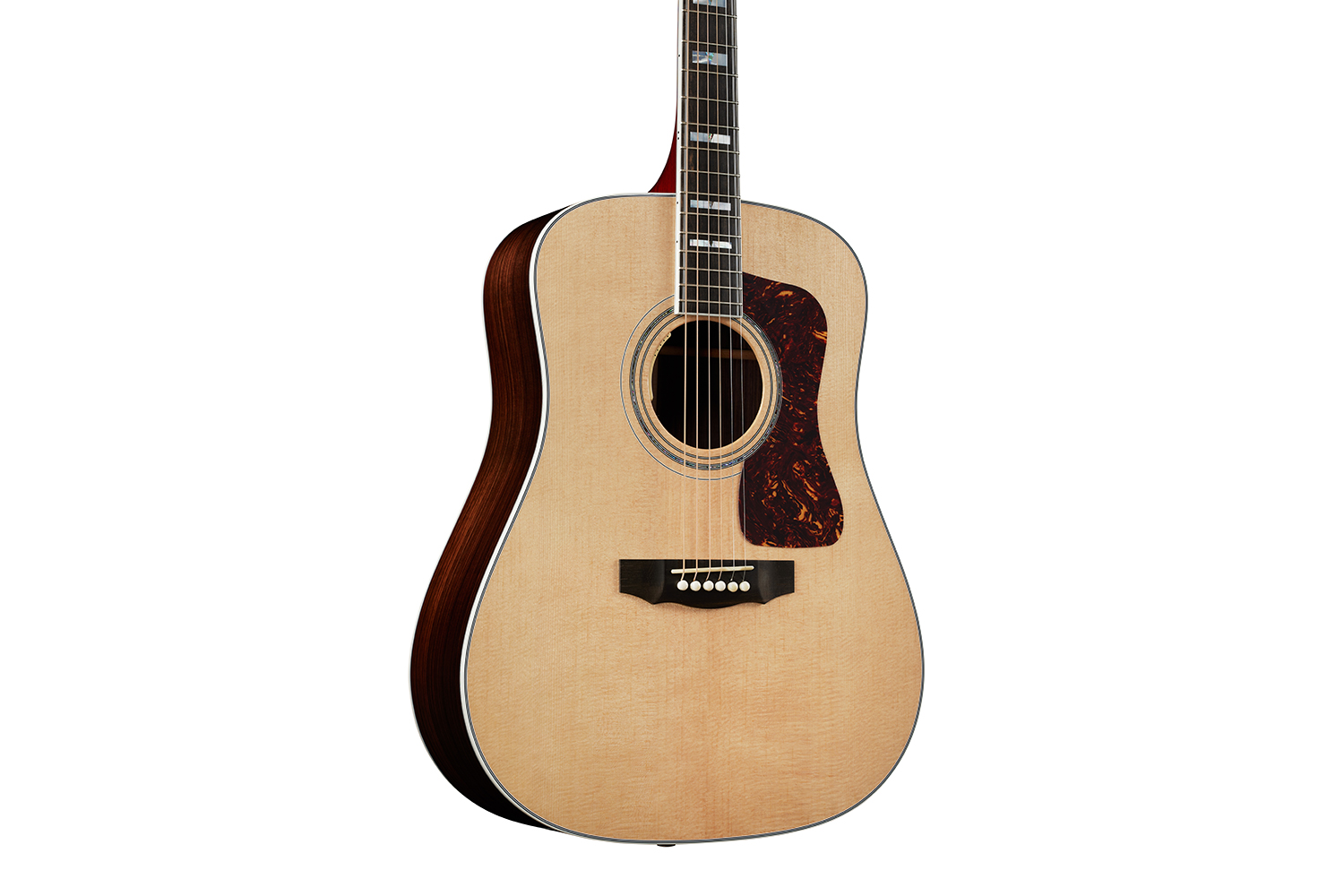 Horizontal body close-up view of D-55E Natural guitar