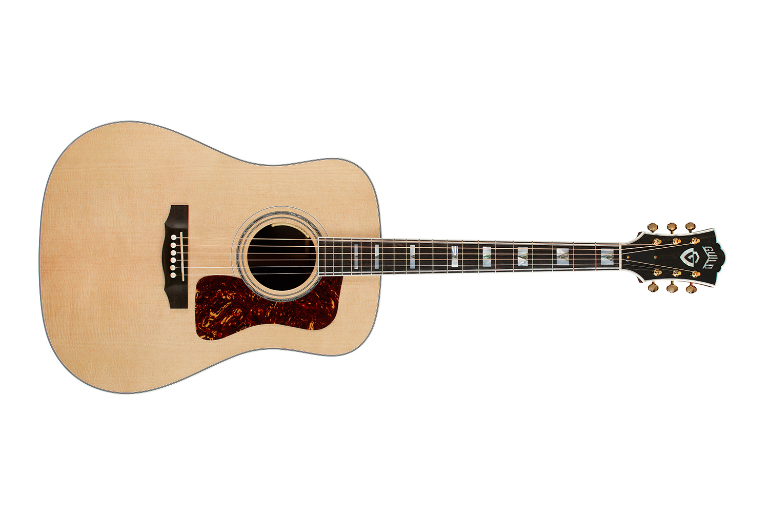 Horizontal front view of D-55E Natural guitar