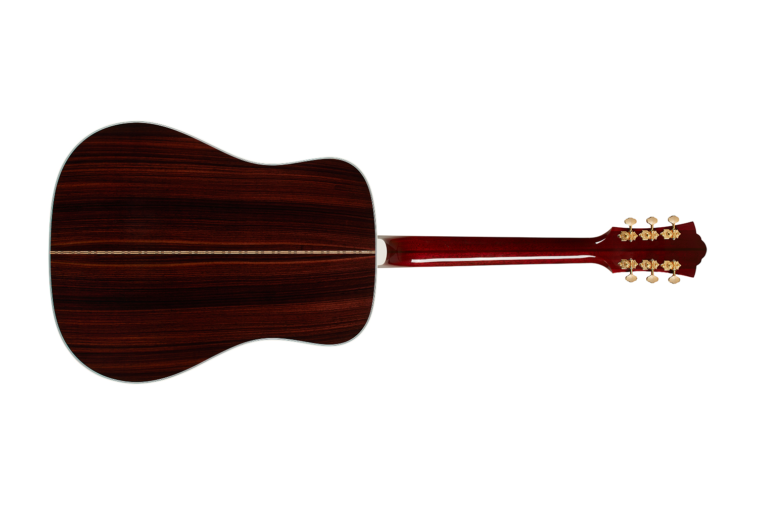Horizontal back view of D-55E Antique Burst acoustic guitar