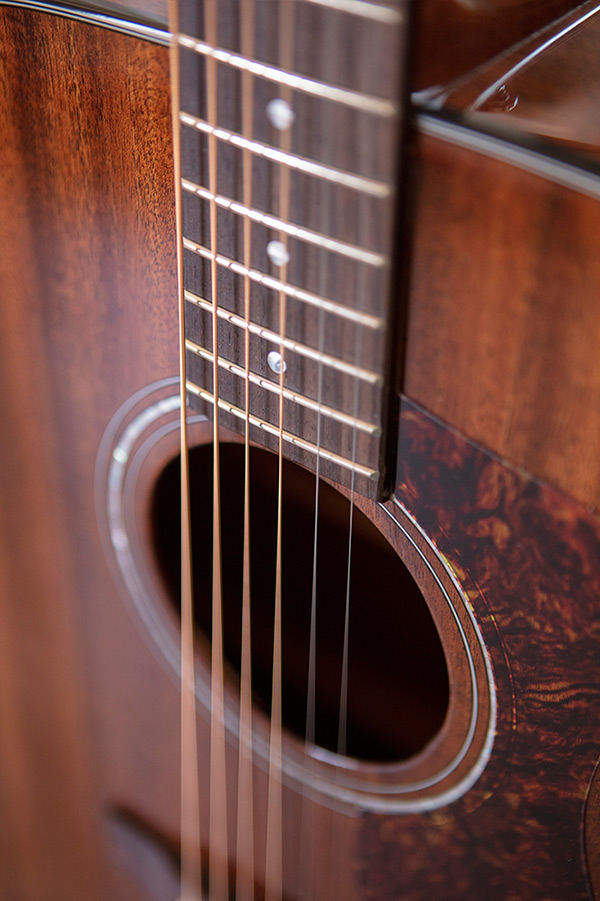 Close up of D-120 Soundhole and Strings thumbnail