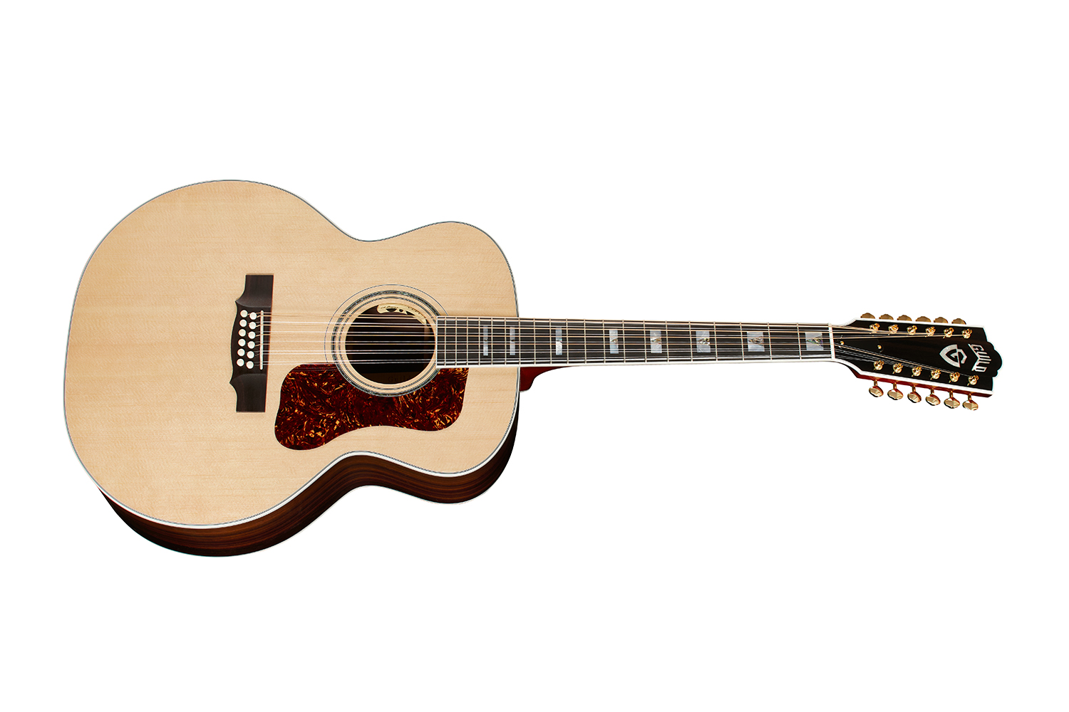 Horizontal side view of F-512E Natural guitar