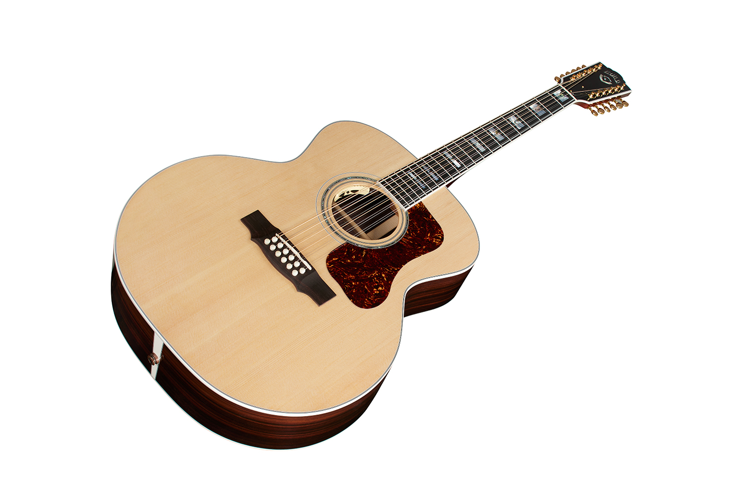 Horizontal front angle view of F-512E Natural guitar