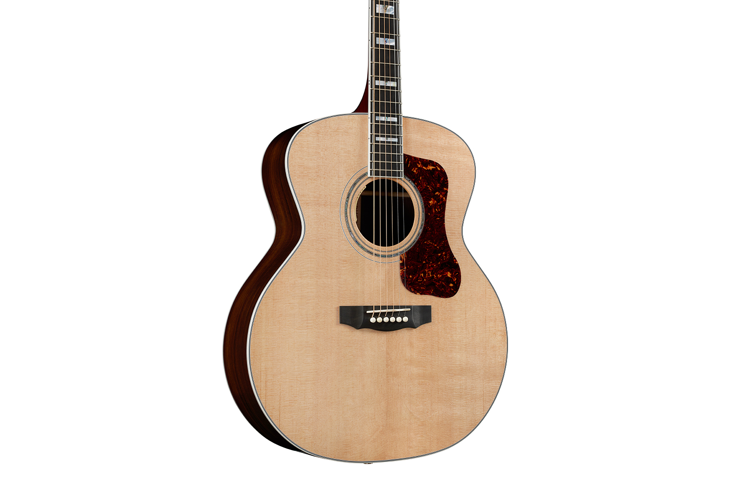 Horizontal body close-up view of F-55E Natural guitar