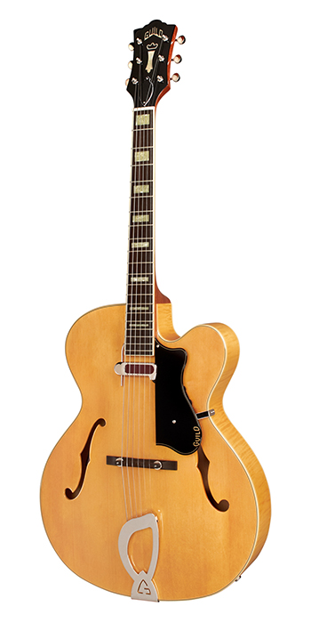 Vertical view of A-150 Savoy Blonde electric guitar